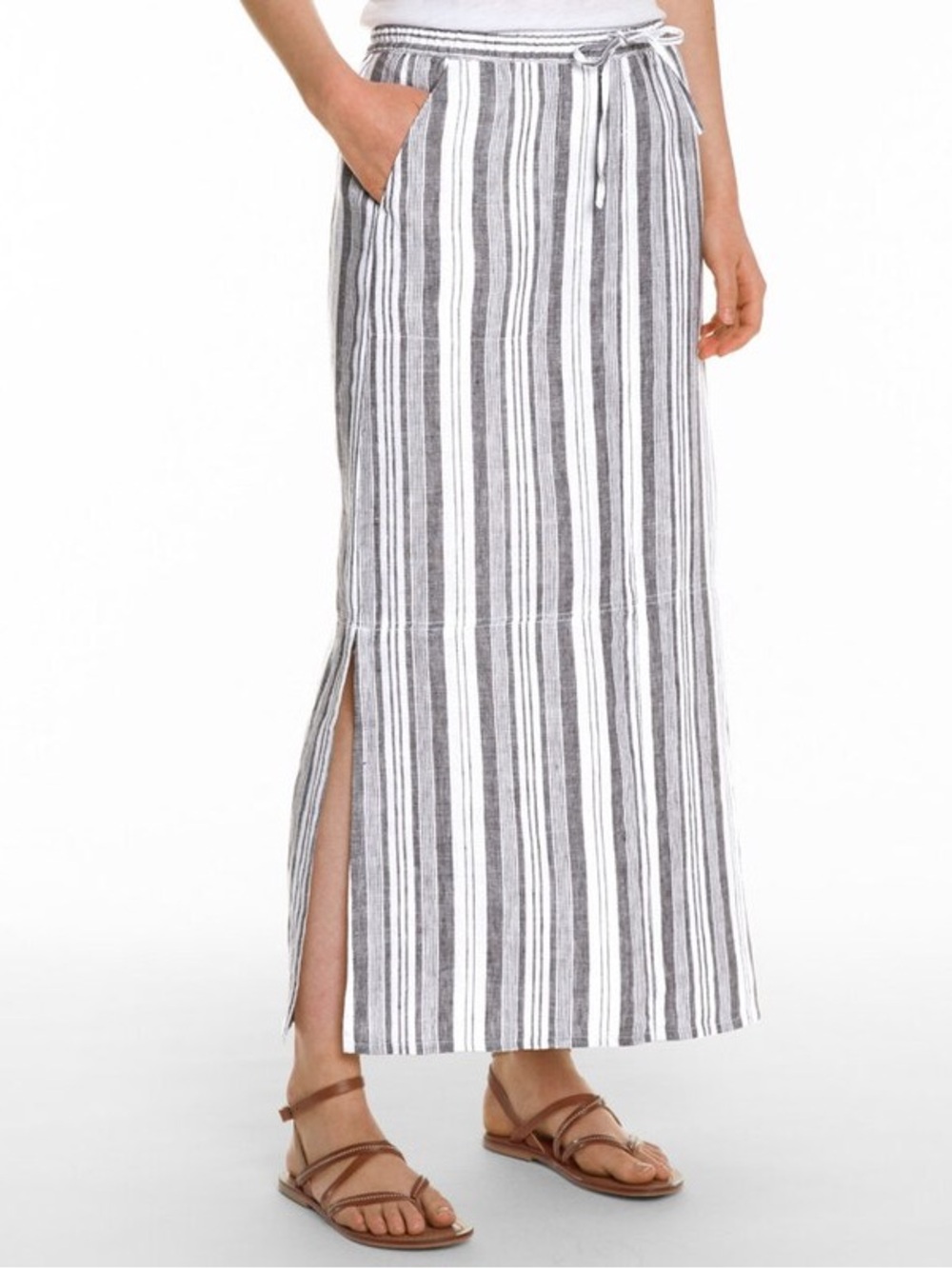 Garnet Hill White and Blue Striped Maxi Skirt